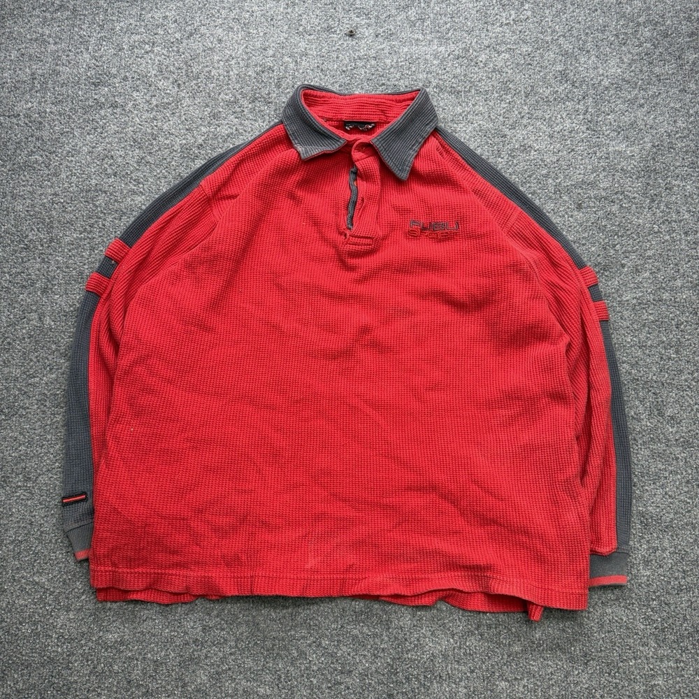 Fubu Sports Polo Long Sleeve Red/Gray Vintage 90s Y2K Streetwear